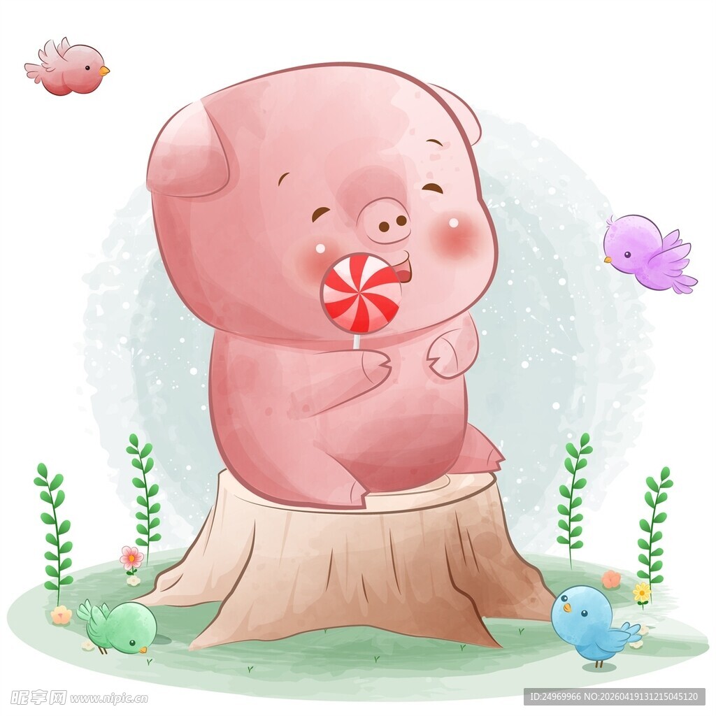 吃棒棒糖的可爱小猪