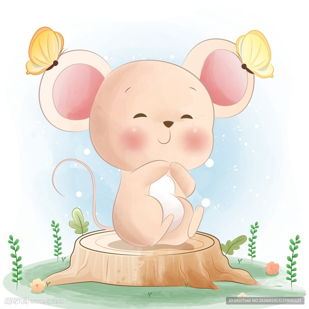 树桩上的可爱小老鼠