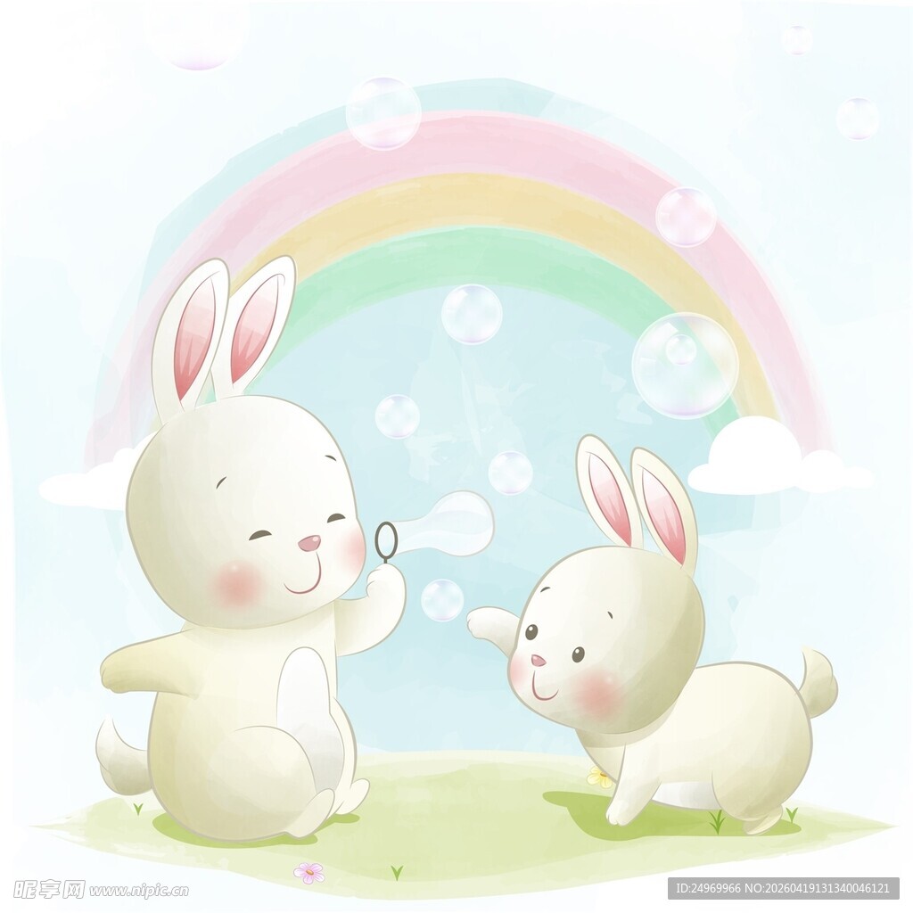 彩虹下的可爱兔子互动