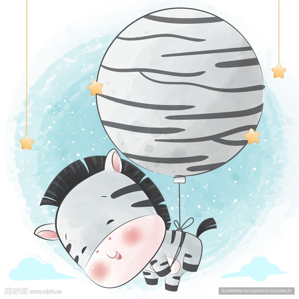 可爱斑马乘气球梦幻画面