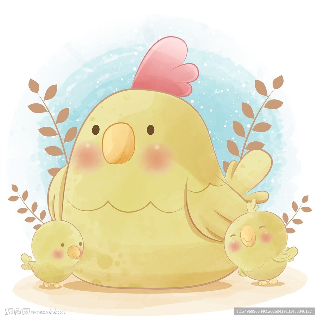 母鸡与小鸡的温馨画面