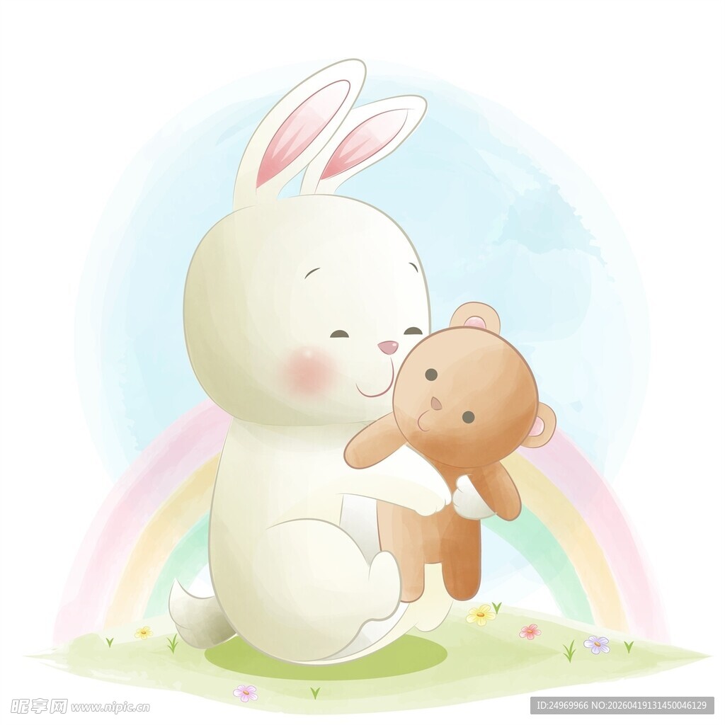 白兔与小熊的温馨时刻