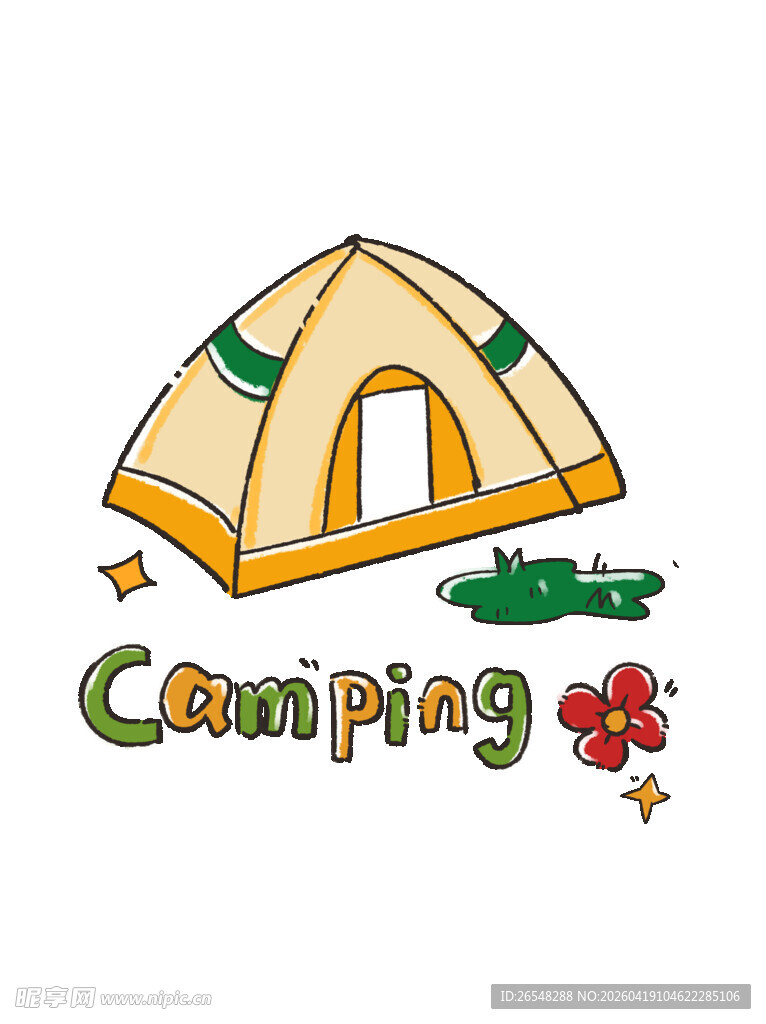卡通风格露营帐篷图案