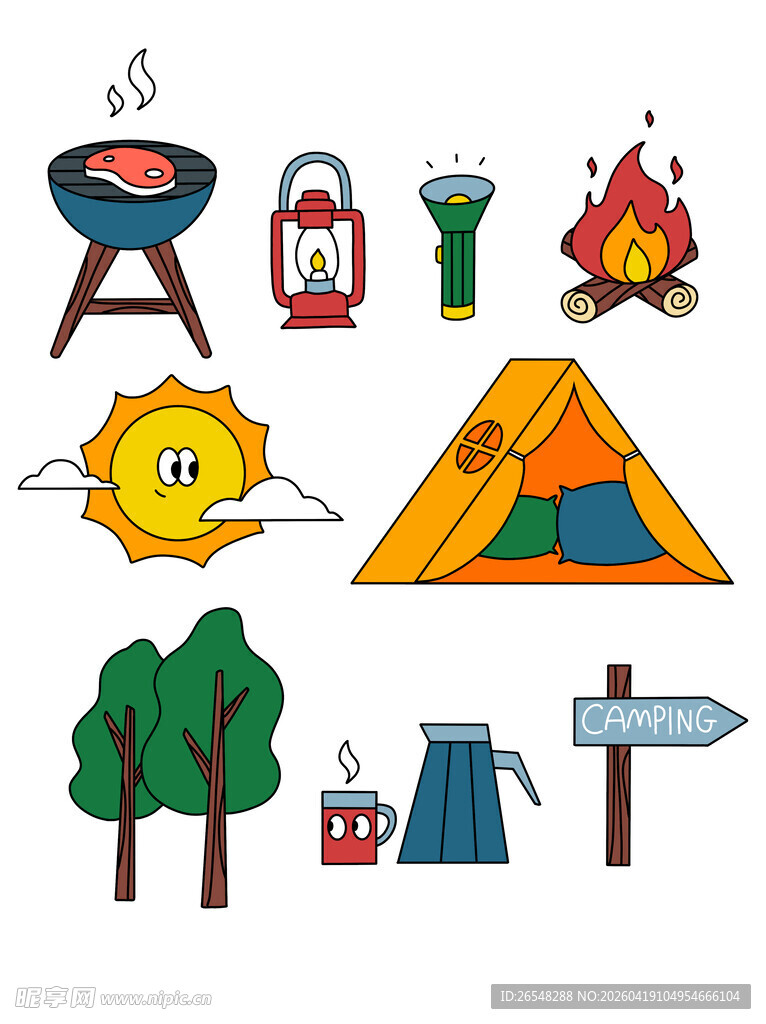 户外露营元素图标集合