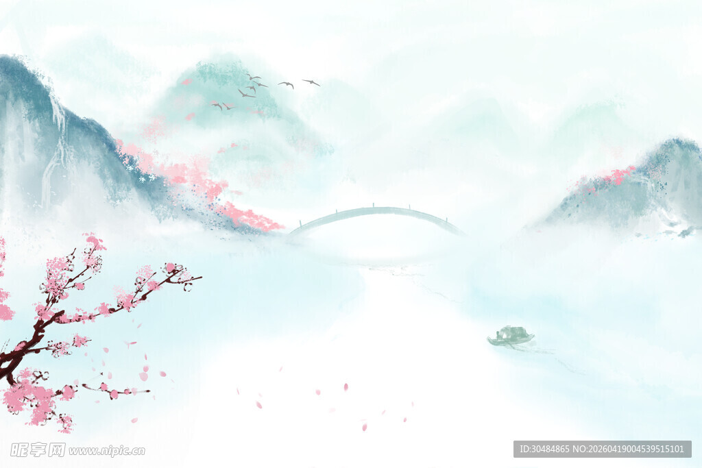 中国风梅花山水背景墙