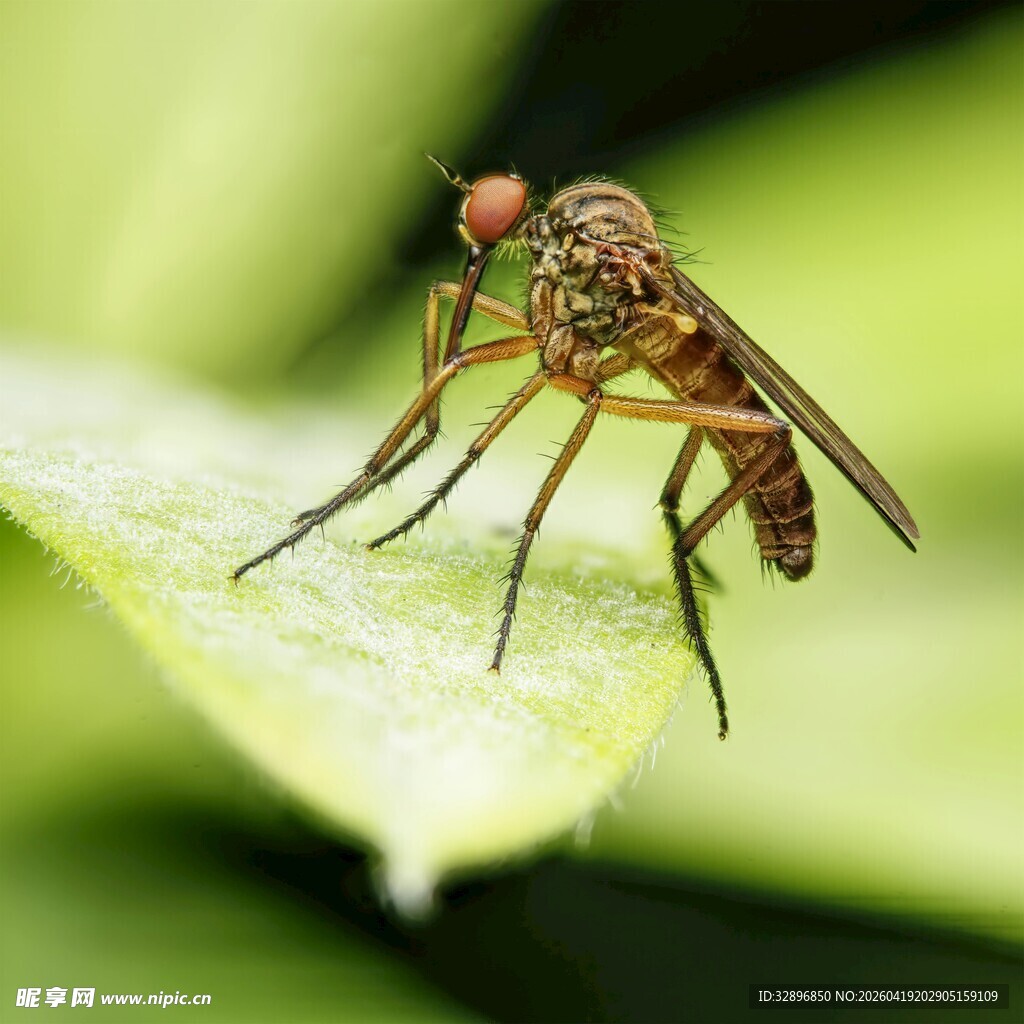 绿叶上的精致小蝇