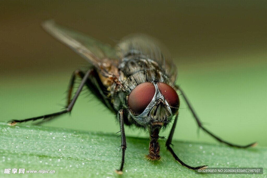 微距下的红头苍蝇特写