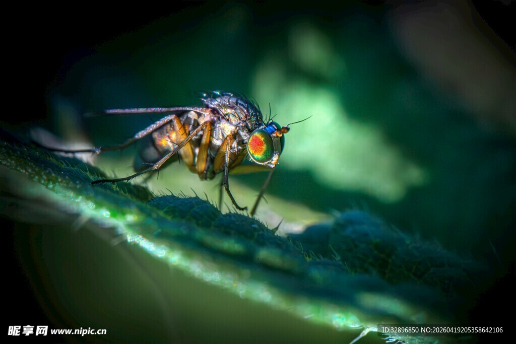 微距下的多彩苍蝇