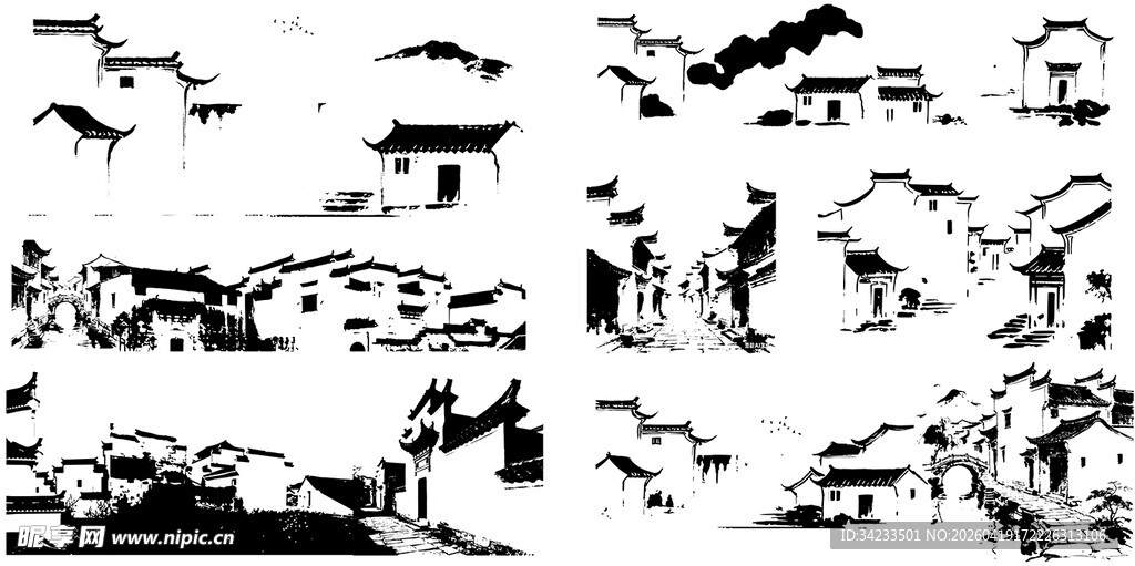 水墨江南建筑剪影