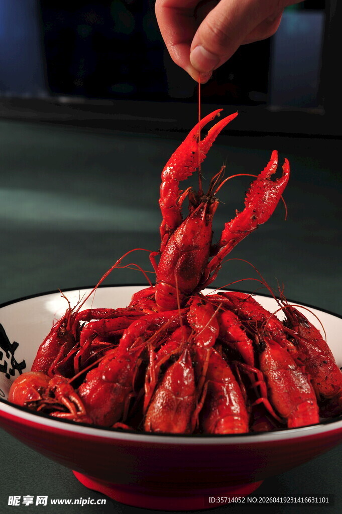 手抓美味小龙虾特写