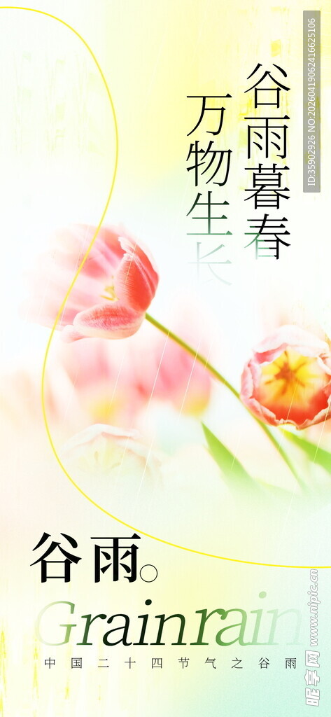 谷雨时节花卉插画