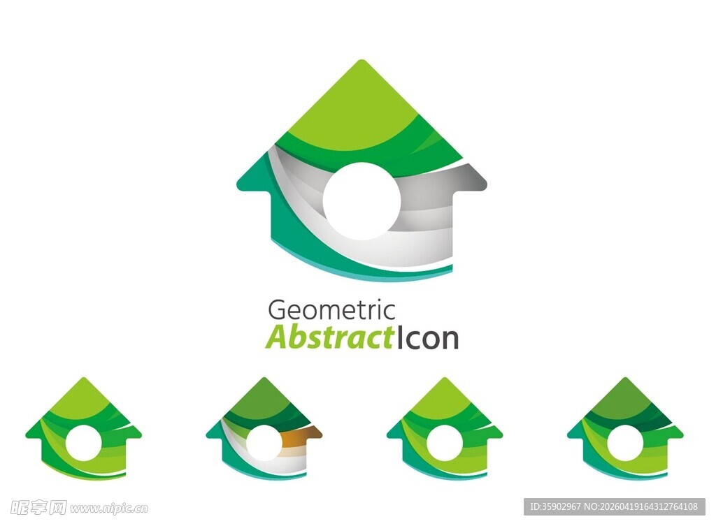 绿色房屋抽象图标集合