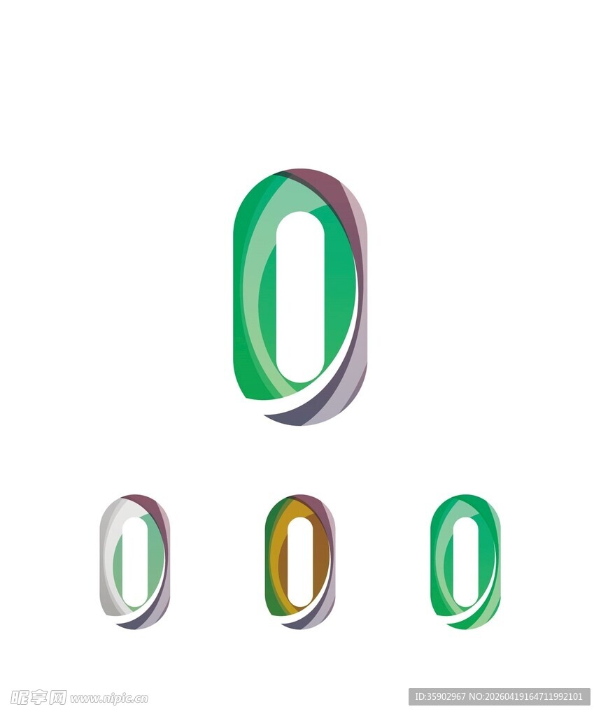 多彩立体数字0设计元素