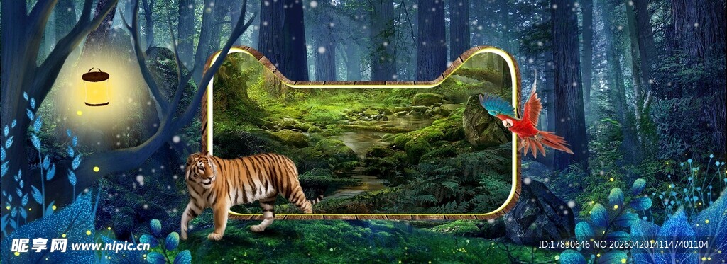 森林中长椅旁的静谧场景