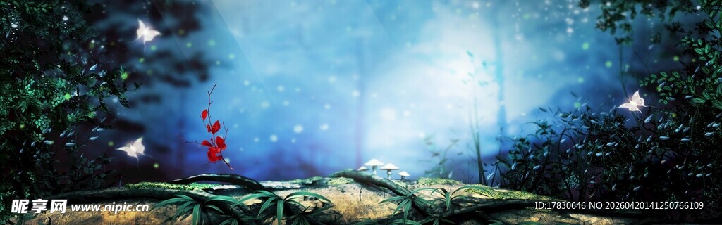 梦幻夜景中的静谧林间小道