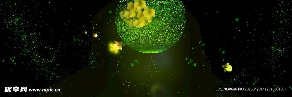 梦幻绿色发光球体场景
