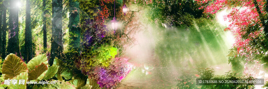 梦幻森林中的多彩植物景观