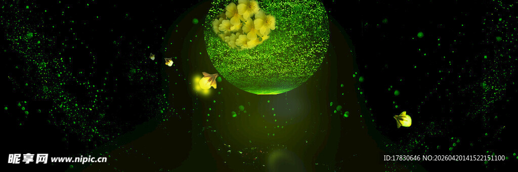 梦幻萤火虫照亮绿色隧道