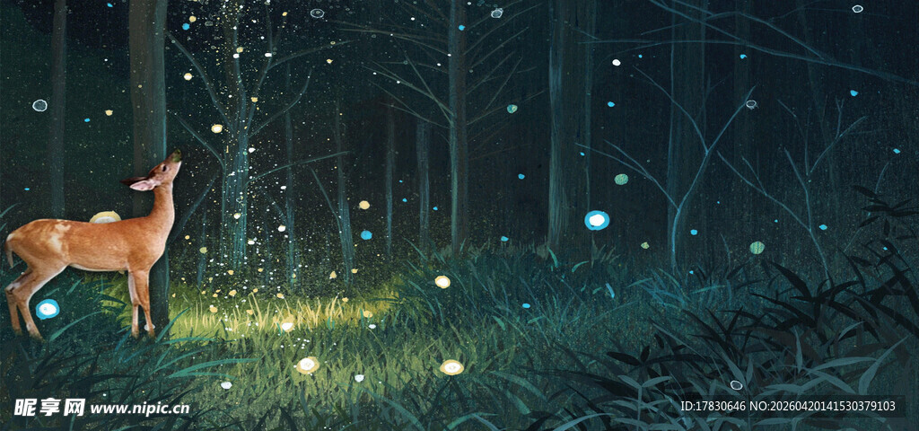 森林中发光的小鹿