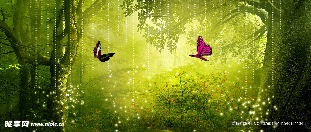 梦幻森林中的彩色蝴蝶