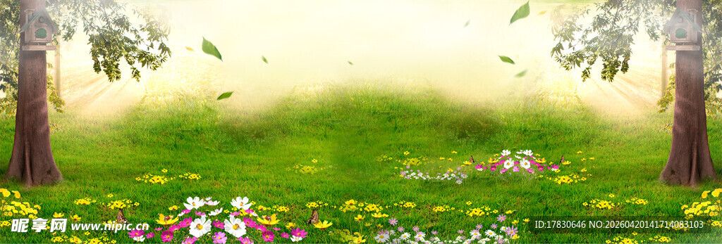 春日繁花草地风景图