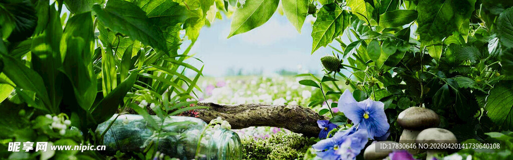 溪边绿植旁的休闲场景