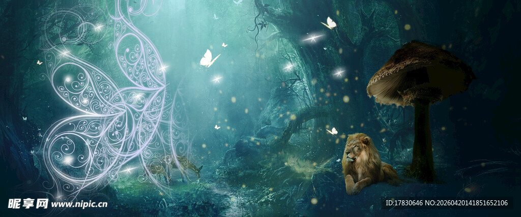 梦幻海底水母与蘑菇景象