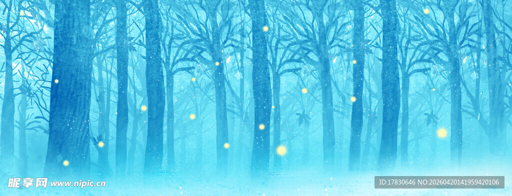 梦幻蓝调森林夜景