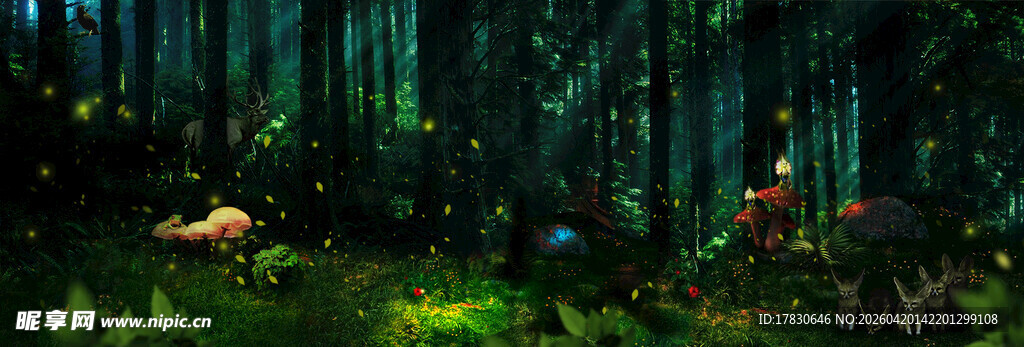 梦幻森林中的奇幻蘑菇景观