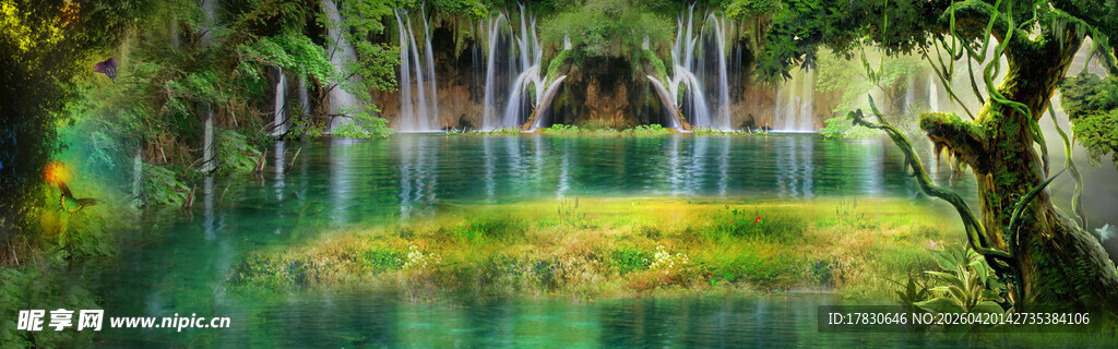 梦幻森林中的奇幻水潭