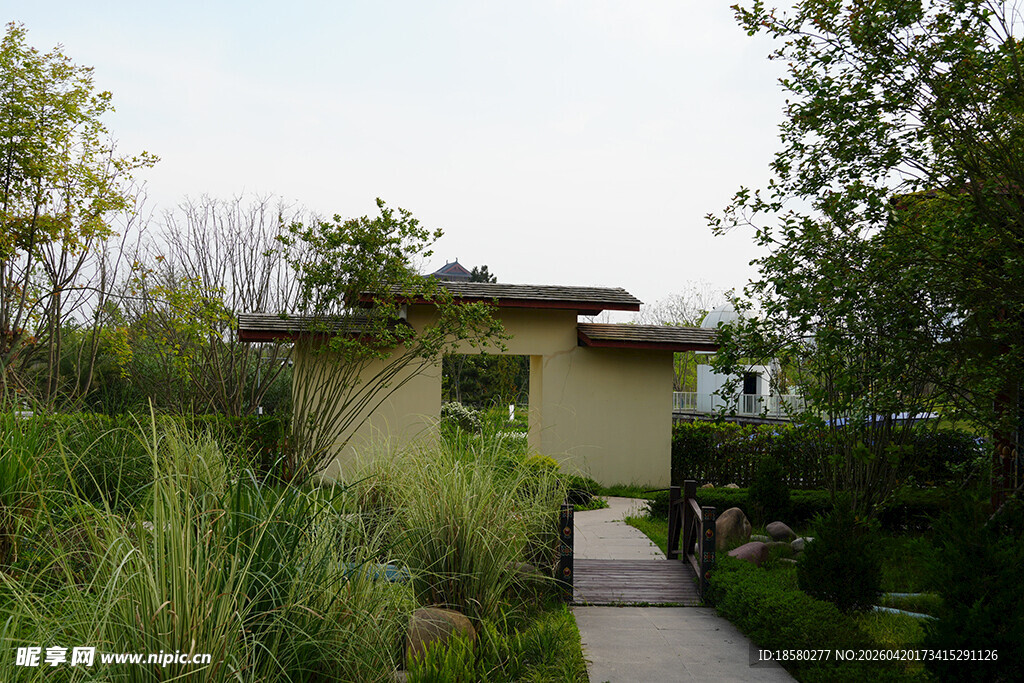 田园风小屋旁的绿植小径