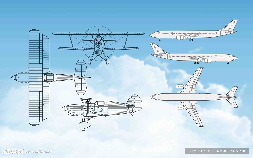 多款飞机设计草图展示