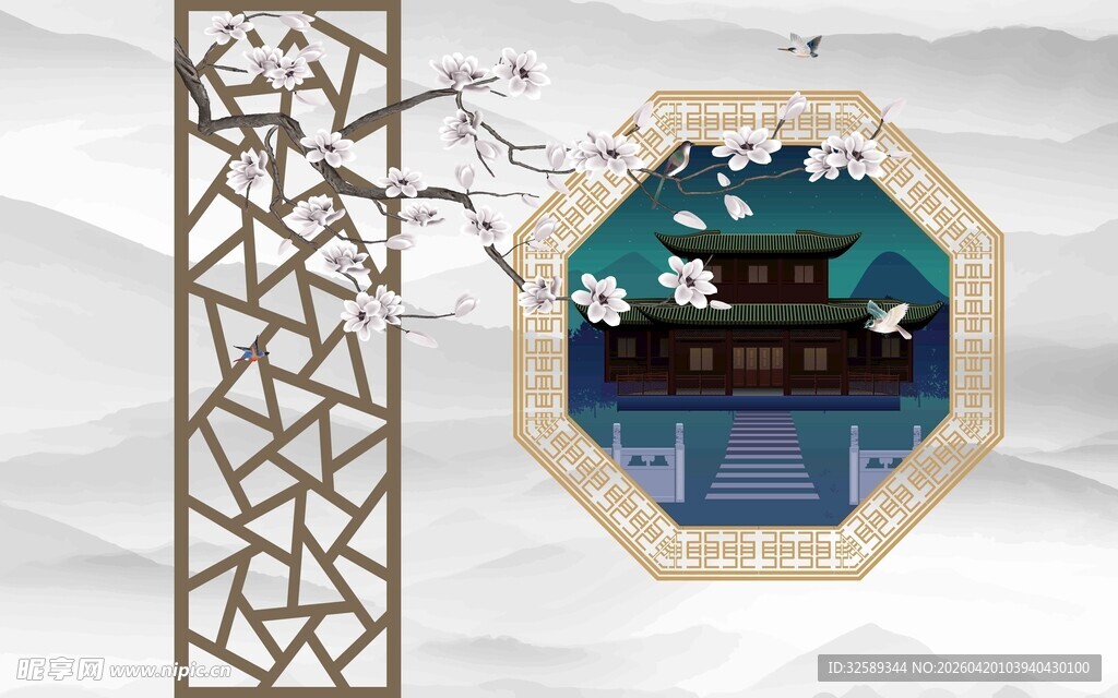 中式园林窗景雅致意境