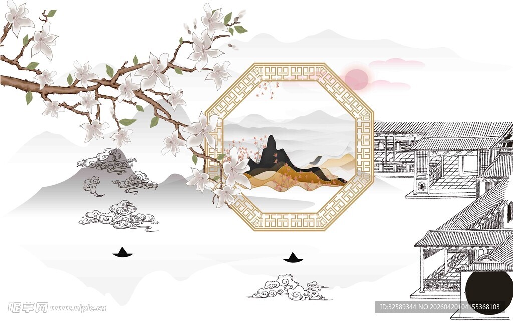 中式山水意境插画