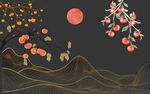 月夜山间柿景