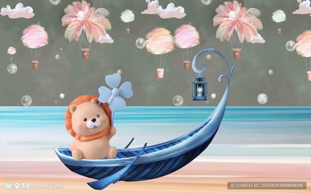 萌兽与鲸鱼的梦幻海边场景