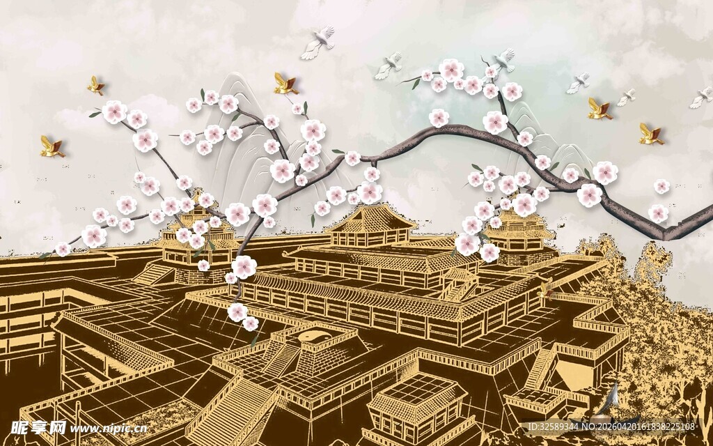 古风城市与繁花景观