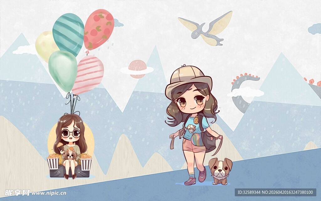 女孩与萌宠的梦幻场景