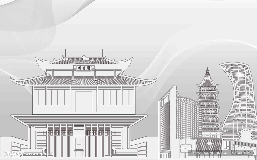 中式建筑与现代建筑同框