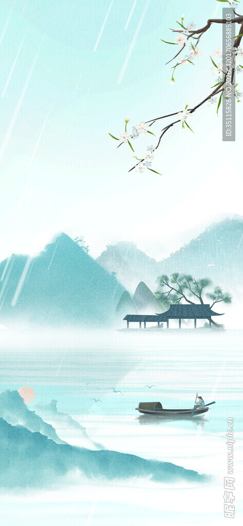 水墨山水间的孤舟美景