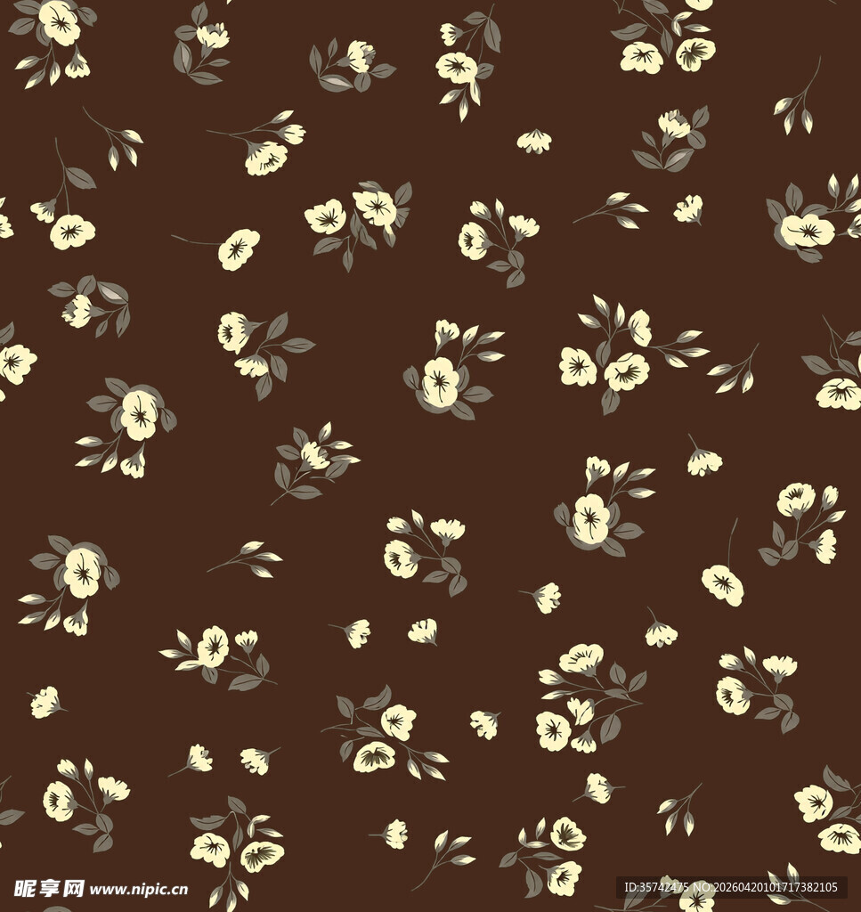 深棕底色小花图案纹理