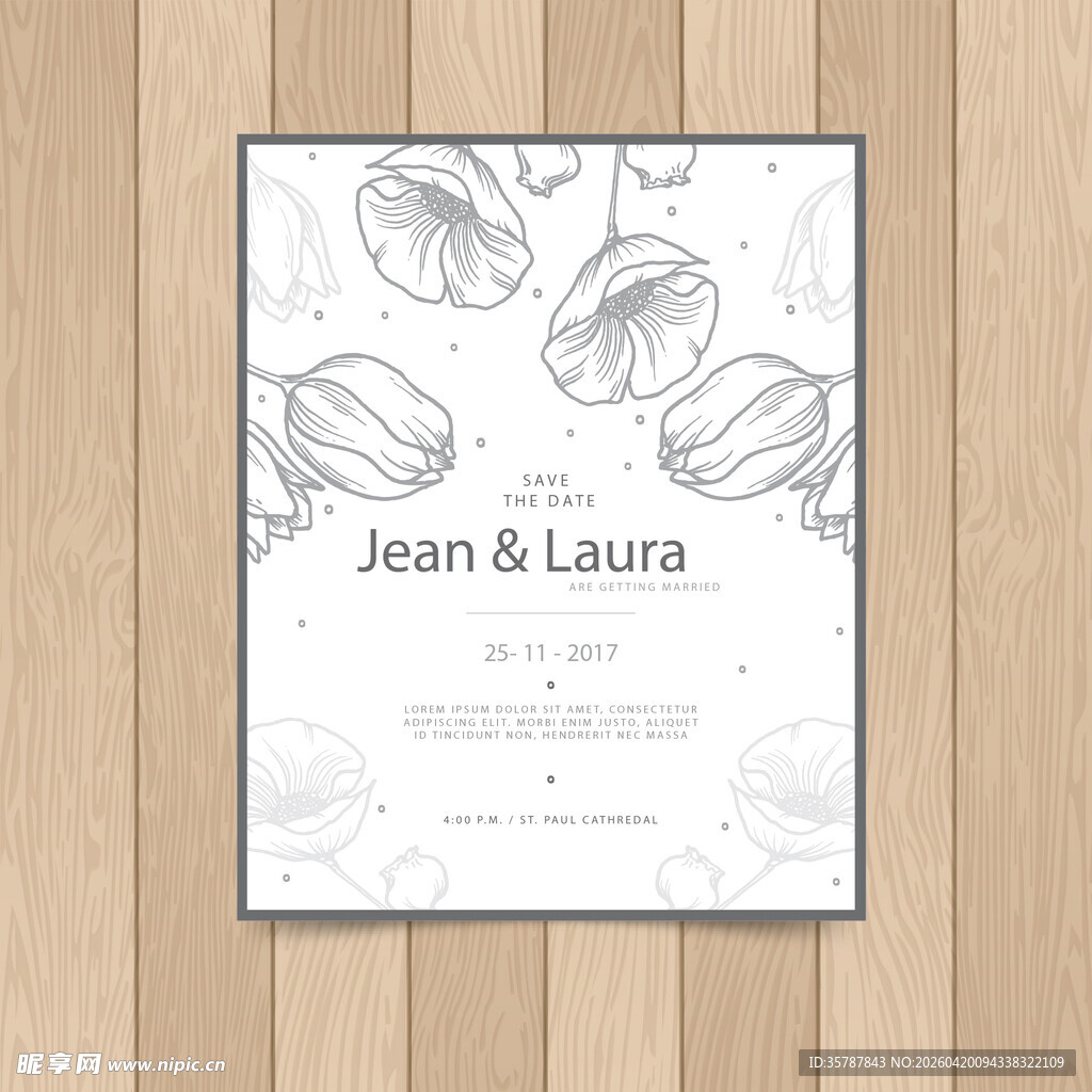 简约花卉婚礼请柬设计