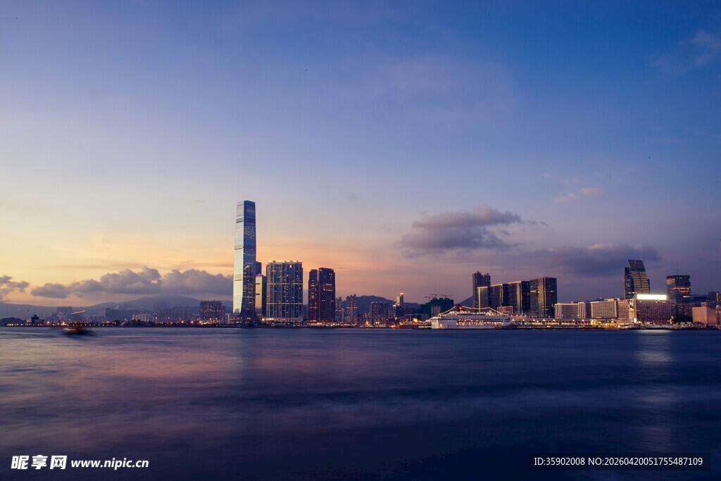 城市海滨暮色美景