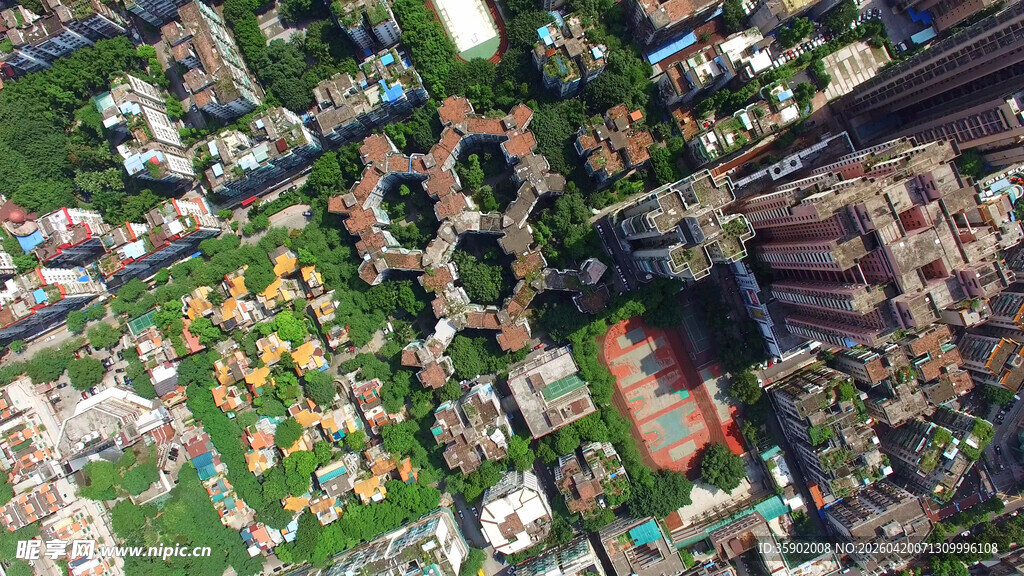 空中俯瞰多彩花园景观