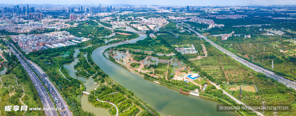 城市河流公路航拍美景