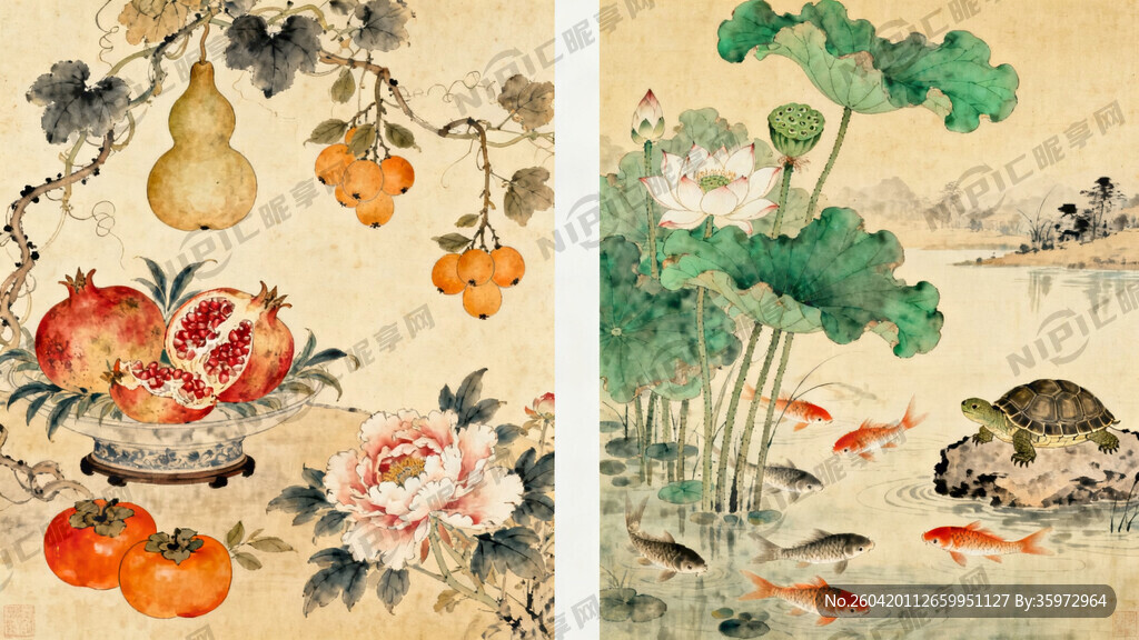 宋代画家画风 林椿  两幅  