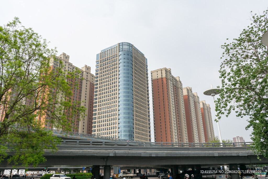 城市高楼与繁茂绿树景观