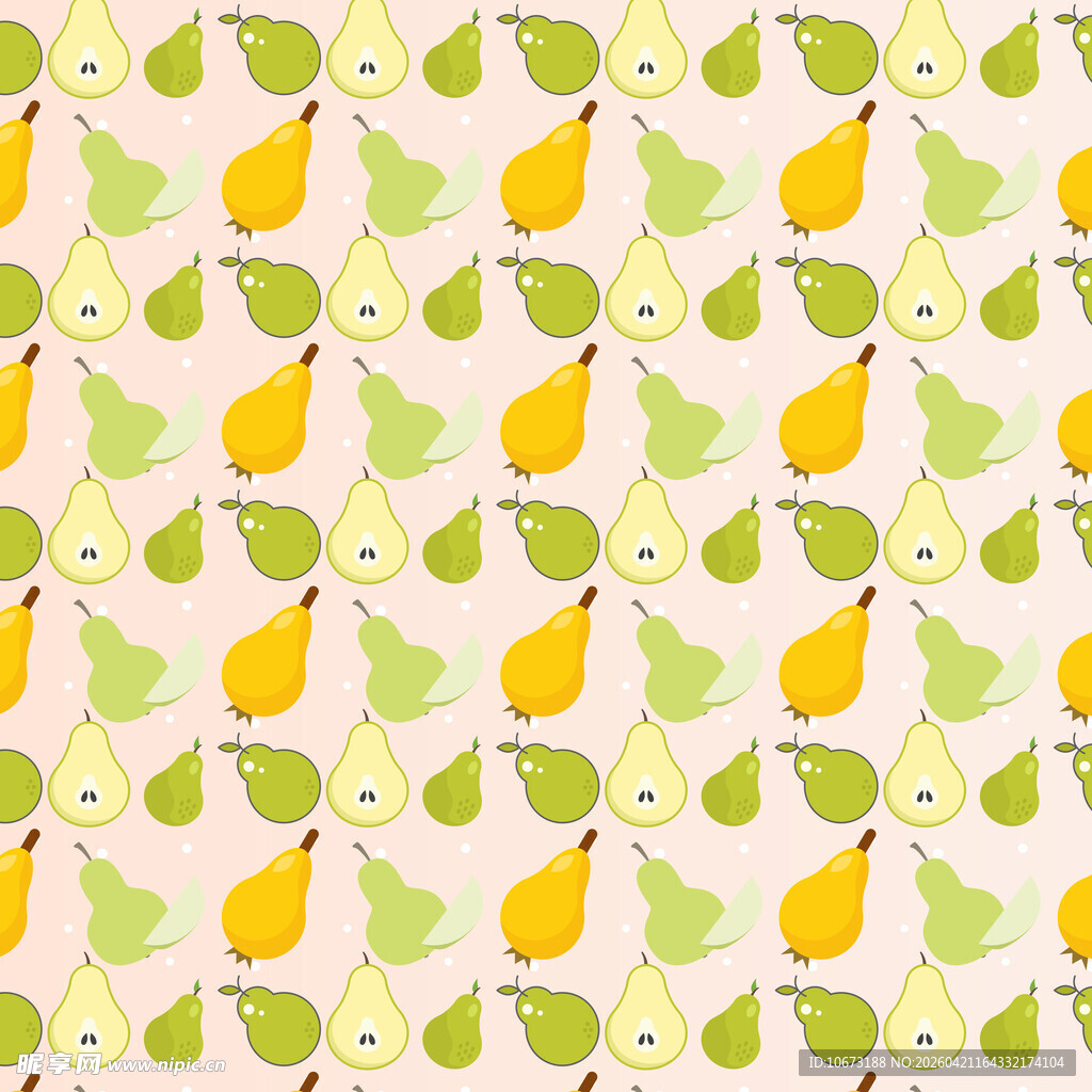 梨与叶的清新无缝图案