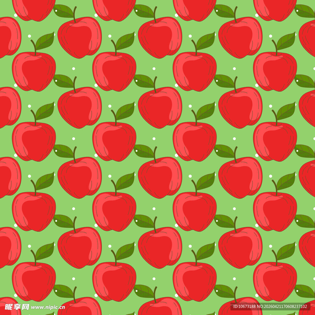 红苹果与绿叶的无缝图案