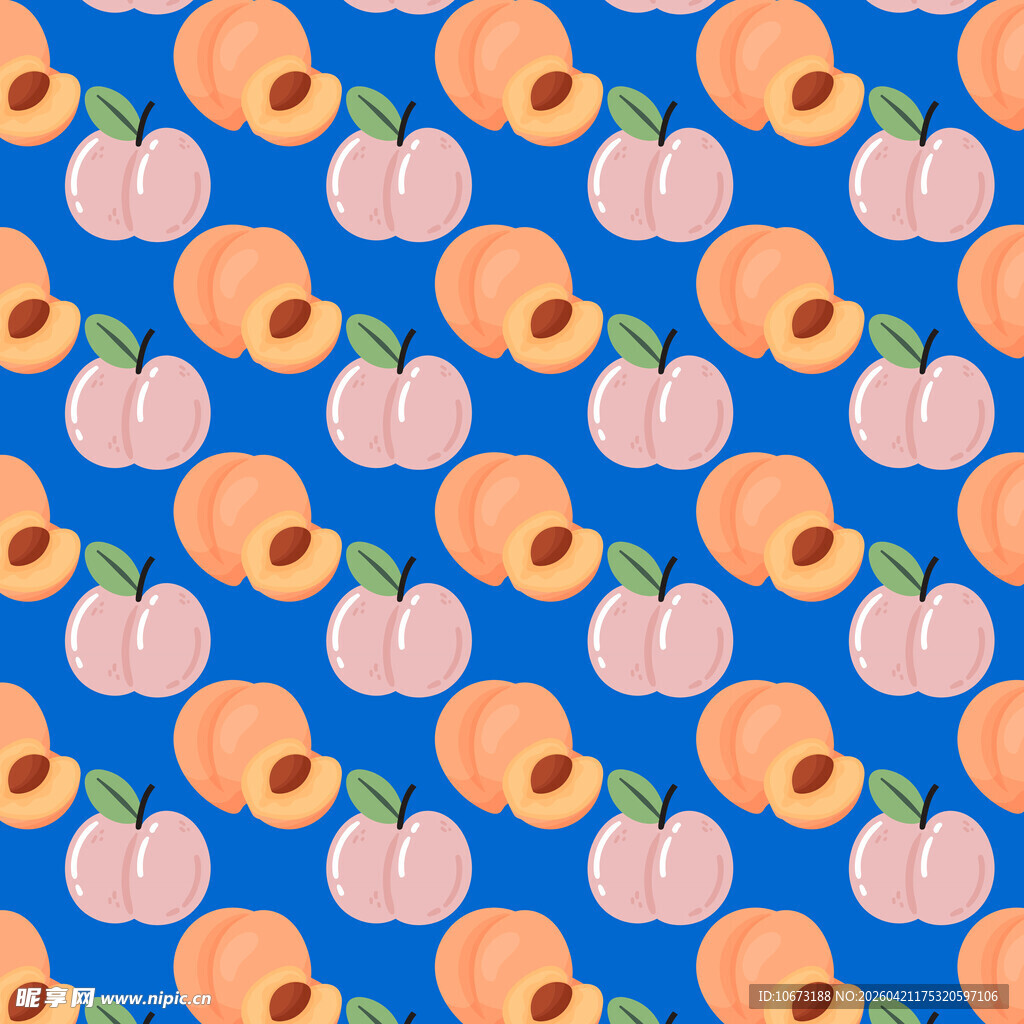 蓝色背景上的桃子图案